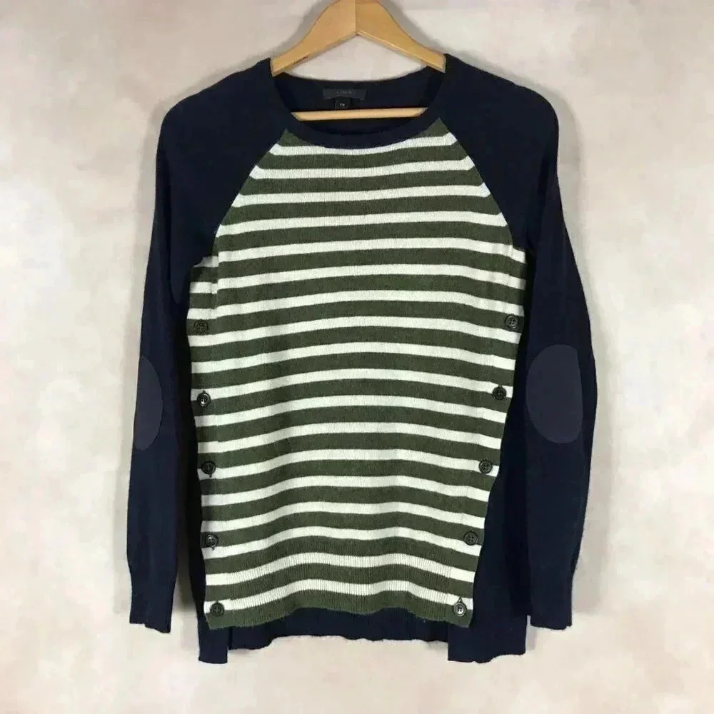 J.CREW Striped Elbow Patch Sweater XXS
